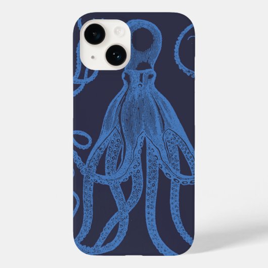 Antiker Oktopus Blau auf blau Case-Mate iPhone Hülle (Rückseite)