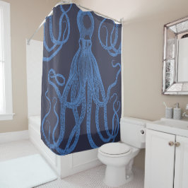 Antiker Oktopus Blau auf blau Duschvorhang