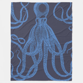 Antiker Oktopus Blau auf blau Fleecedecke