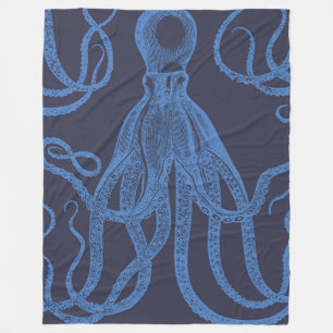 Antiker Oktopus Blau auf blau Fleecedecke
