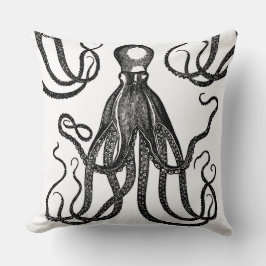 Antiker Oktopus mit Tentakeln Schwarz Kissen