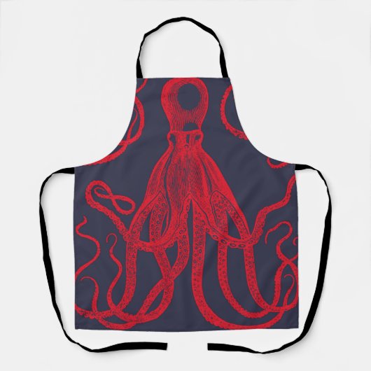 Antiker Oktopus rot auf blau Schürze (Vorderseite)