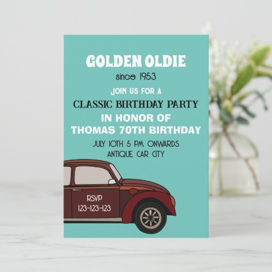 Antiker Oldtimer Geburtstag Einladung (Stehend Vorderseite)