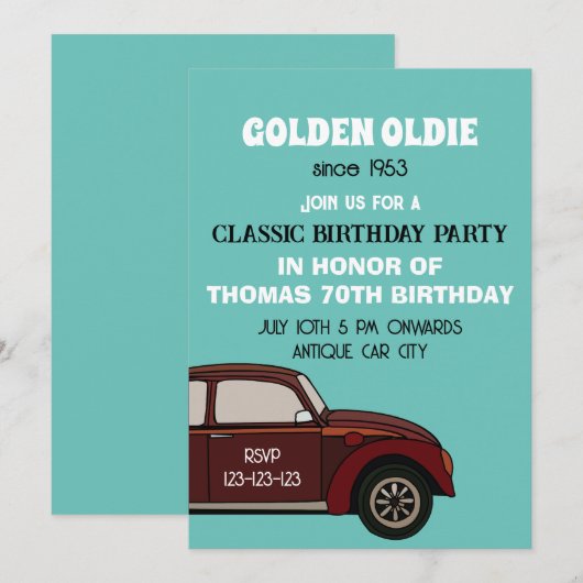 Antiker Oldtimer Geburtstag Einladung (Vorne/Hinten)