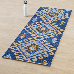 Antiker orientalischer blauer beiger türkischer Ki Yogamatte