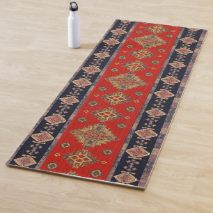 Antiker Orientalischer Chili-Rot-Schwarzer Türkisc Yogamatte