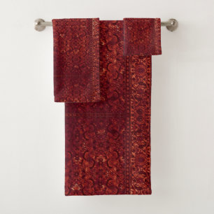 Antiker Orientalischer Perser Teppich in tiefem Ro Badhandtuch Set