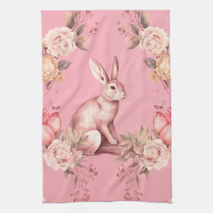 antiker Osterhase rosa floral Geschirrtuch