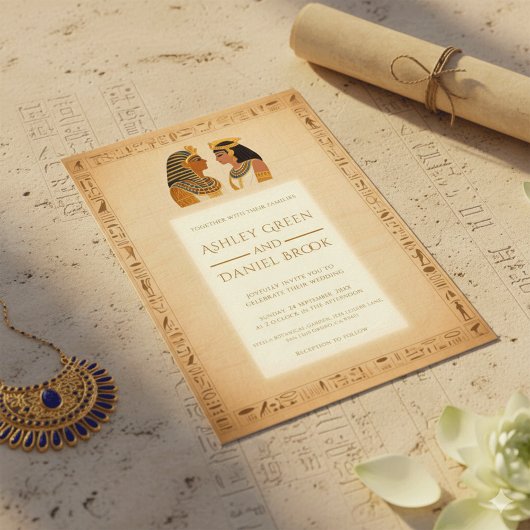 Antiker Papyrus König und ägyptische Hochzeit der Einladung