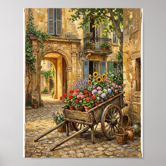 Antiker Pariser Blumenmarkt-Blumenkarren Poster (Vorne)