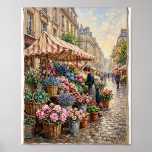 Antiker Pariser Blumenmarkt-Blumenwagen Poster