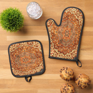 Antiker Perserteppich-Look Ofenhandschuh & Topflappen-Set