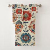 Antiker Persischer Roter Blau Oriental Kilim Flora Badhandtuch Set (Insitu)