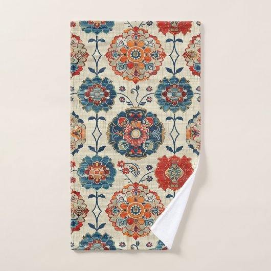 Antiker Persischer Roter Blau Oriental Kilim Flora Badhandtuch Set (Handtuch)