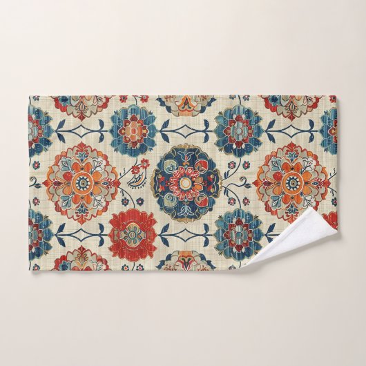Antiker Persischer Roter Blau Oriental Kilim Flora Badhandtuch Set (Handtuch)