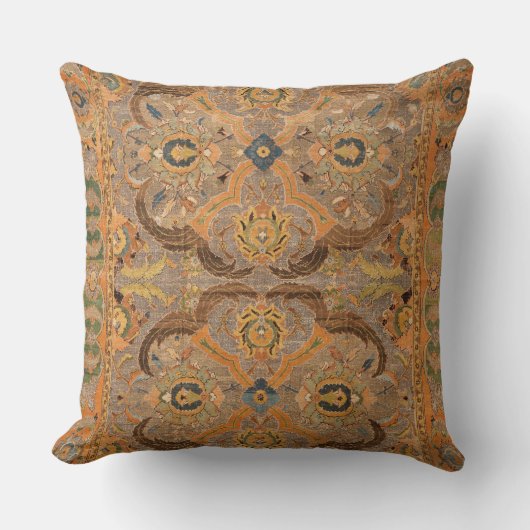 Antiker Persischer Teppich Brown Orange Kissen (Vorderseite)