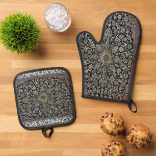 Antiker persischer Teppich Ofenhandschuh & Topflappen-Set