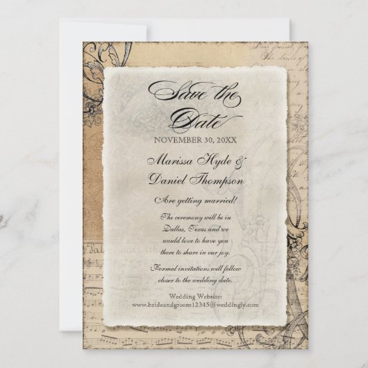 Antiker Pfau Speichern Sie die Datumskarten - Schw Einladung (Rückseite)