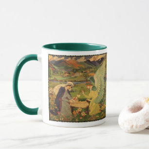 Antiker religiöser Teppich mit Baby Jesus Christus Tasse