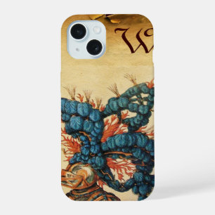 ANTIKER RITTERHELM MIT ROTEN BLAUEN FEDERN iPhone 15 HÜLLE