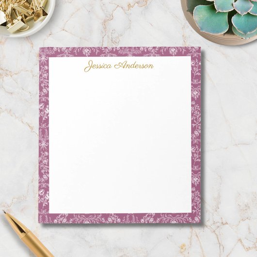 Antiker Rococo-Blumen Floral personalisierter Name Notizblock