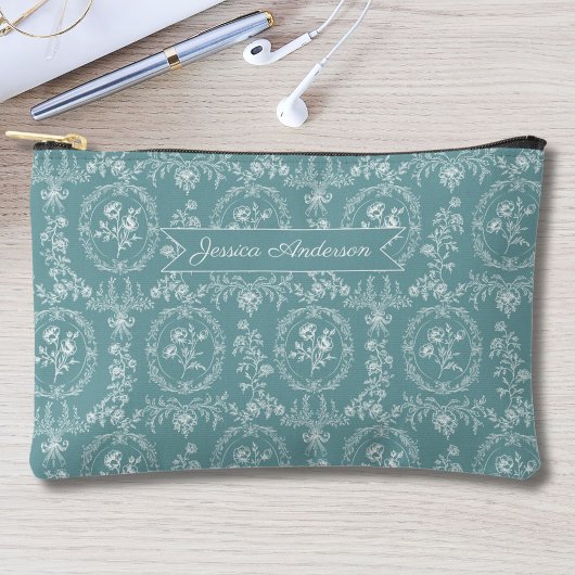 Antiker Rococo-Blumen Floral personalisierter Name Zubehörtasche