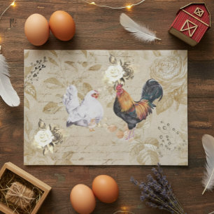 Antiker Rooster-Hahn-Huhn-Blumen-Dekor Seidenpapier