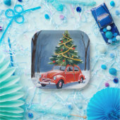 Antiker roter Auto-Weihnachtsbaum-Urlaub Pappteller (Party)