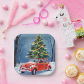 Antiker roter Auto-Weihnachtsbaum-Urlaub Pappteller (Party)