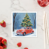 Antiker roter Auto-Weihnachtsbaum-Urlaub Serviette (Beispiel)