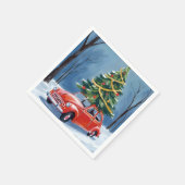 Antiker roter Auto-Weihnachtsbaum-Urlaub Serviette (Ecke)
