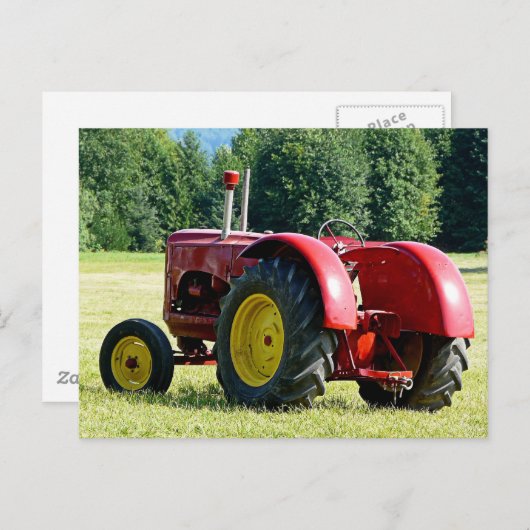 Antiker roter Bauerntraktor Postkarte (Vorne/Hinten)