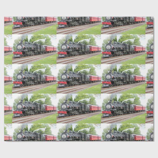 Antiker Roter Dampfzug Geschenkpapier (Flach)