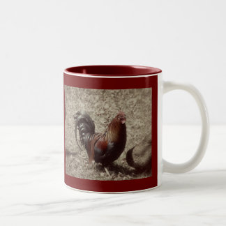 Antiker roter Hahn Zweifarbige Tasse
