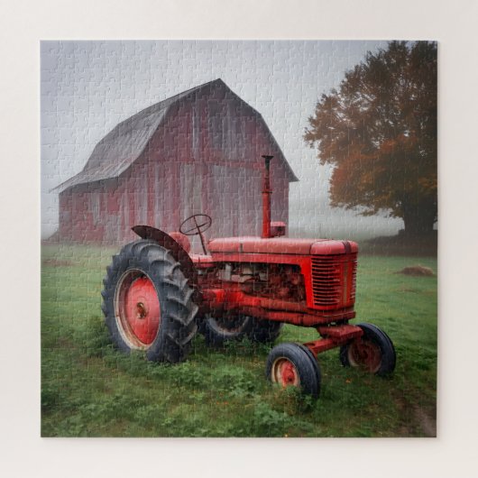 Antiker roter Landwirtstraktor Puzzle (Vertikal)