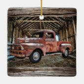 Antiker roter LKW in rustikaler Keramik Ornament (Rückseite)