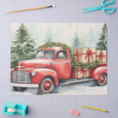 Antiker roter LKW mit Weihnachtsbäumen im Schnee Seidenpapier (Basteln)