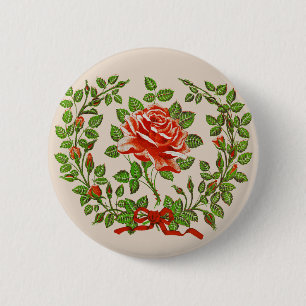 Antiker roter Rosenkranz Florale Gruss Kunst Button