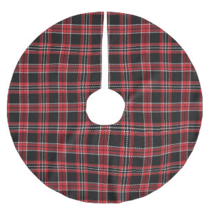 Antiker roter, schwarzer und weißer rustikaler Tar Polyester Weihnachtsbaumdecke