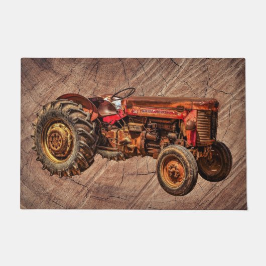 Antiker roter Traktor Fußmatte (Vorderseite)