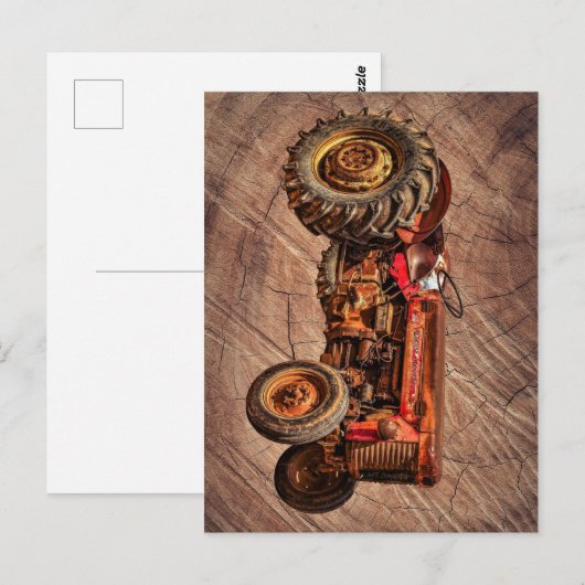 Antiker roter Traktor Postkarte (Vorne/Hinten)