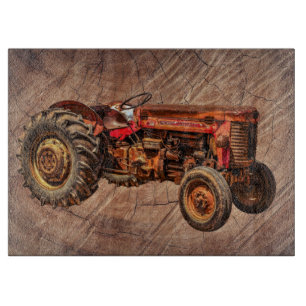 Antiker roter Traktor Schneidebrett