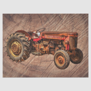 Antiker roter Traktor Seidenpapier