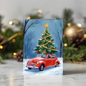 Antiker roter Weihnachtsbaum-Auto Feiertagskarte