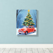 Antiker roter Weihnachtsbaum-Auto Leinwanddruck (Insitu (Holzboden))