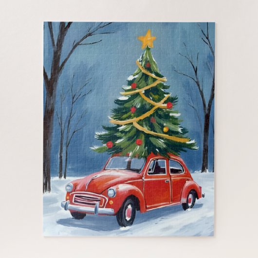 Antiker roter Weihnachtsbaum-Auto Puzzle (Vertikal)