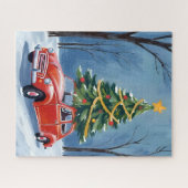 Antiker roter Weihnachtsbaum-Auto Puzzle (Horizontal)