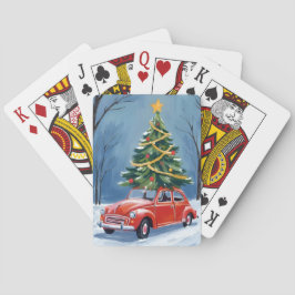 Antiker roter Weihnachtsbaum-Auto Spielkarten