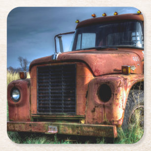 Antiker Rotinternationaler Lieferwagen Truck Rechteckiger Pappuntersetzer