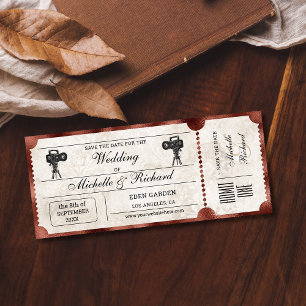 Antiker rustikaler Kinoticket Save-the-Date Einladung